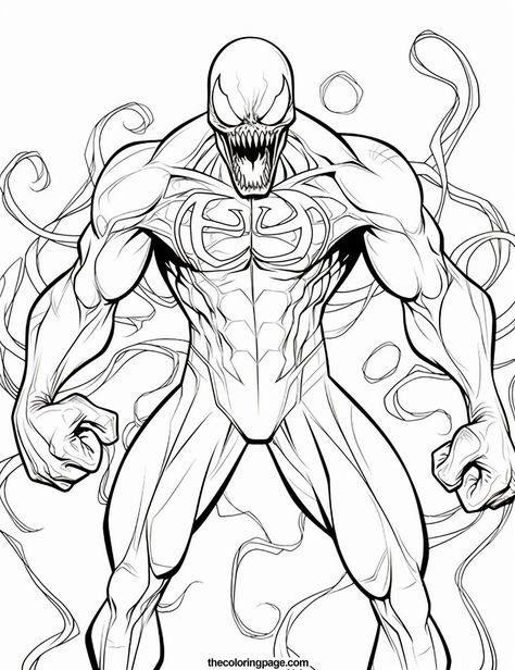 Venom coloring pages for kids are perfect for a fun and creative activity. With 30 different pages to choose from, there's something for every child. Download them today and let the coloring.  #VenomColoringPagesFreePrintable #VenomTemplate #VenomStencil #CarnageColoringPages Venom Coloring Pages Free Printable, Carnage Coloring Pages, Venom Coloring Pages, Venom Drawing, Spiderman Coloring Pages, Venom Pictures, Avengers Coloring Pages, Spiderman Venom, Avengers Coloring