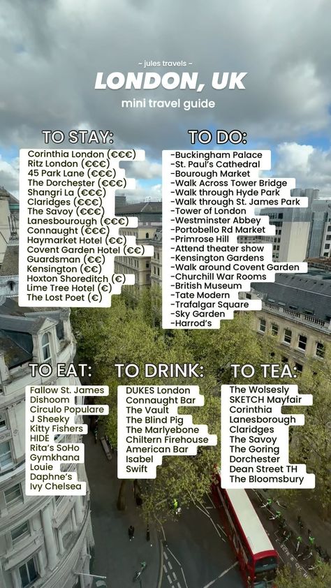 Jules Travels | A mini-guide for a not-so-mini city! These would be my recommendations for a first-time London visitor 🇬🇧 are your favorite spots on… | Instagram London Tour Guide, London Travel Checklist, Manchester Travel Guide, London Travel Essentials, England Trip Itinerary, Traveling To England, London Trip Ideas, London Secret Spots, London To Do List