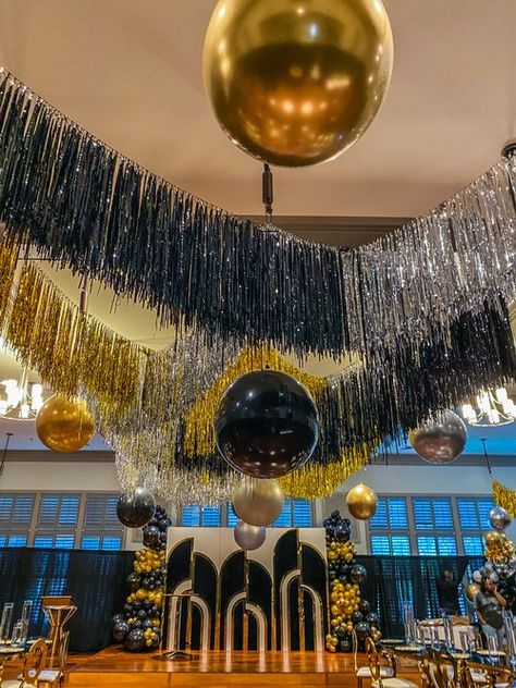 Memphis Fringe and Streamer Installations — Pop Culture Memphis Ballroom Decorations Parties, Gala Balloon Decor, Streamers Decorations, Gatsby Birthday Party, Gala Decorations, Masquerade Ball Party, Disco Decorations, Disco Party Decorations, Streamer Backdrop