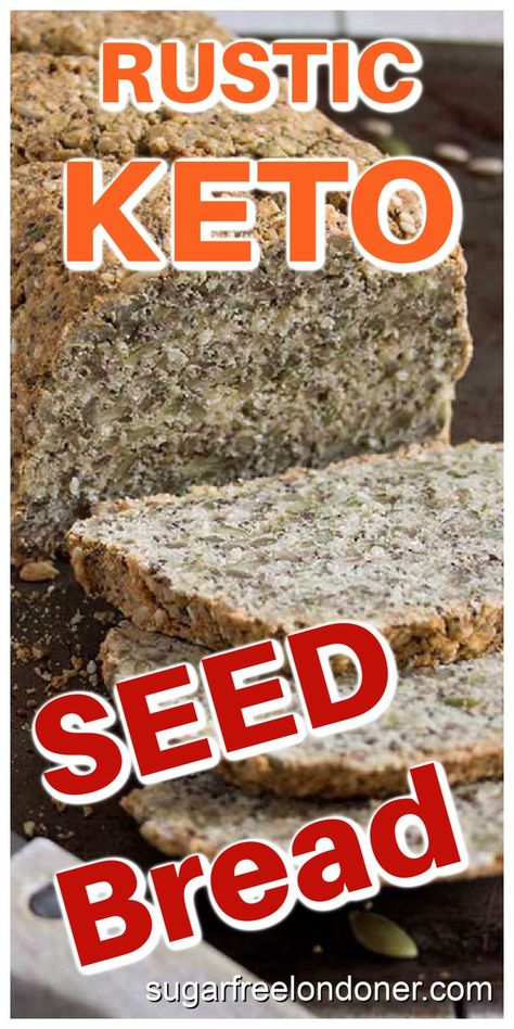 This rustic keto bread is nutrient-dense, grain free and packed with seeds. This low carb seed bread is perfect for gluten free, sugar free and low carb diets. No eggy taste! Keto Seeded Bread Recipes, Healthy Seed Bread, Low Glycemic Cookies, Low Glycemic Bread, Seed Bread Recipe, Sugar Free Bread, Gluten Bread, Paleo Bread Recipe, Seeded Bread Recipes