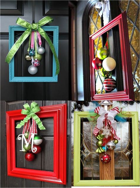 Christmas Frames Diy, Picture Frame Wreath, Christmas Picture Frames, Diy Christmas Door, Xmas Deco, Navidad Christmas, Indoor Christmas Decorations, Christmas Frames, Easy Christmas Diy