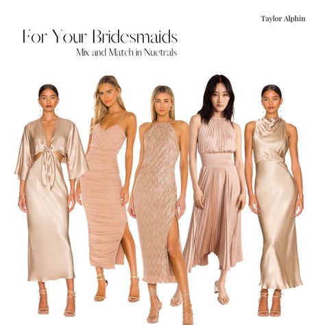 For your Bridesmaids: Mix & Match in Neutrals✨ Mix it up and play with tones of neutrals and fabric types for your bridesmaids. #NudeDress #Tan #mixandmatch #Bridesmaids #BridesmaidsDress #Wedding #WeddingSeason Follow my shop @taylorrochellealphin on the @shop.LTK app to shop this post and get my exclusive app-only content! #liketkit #LTKwedding #LTKSeasonal @shop.ltk https://liketk.it/3LWE7 Mix Match Gold Bridesmaid Dresses, Bridesmaid 2023 Trends, Extra Bridesmaid Dresses, Bali Wedding Bridesmaid Dresses, Champagne Mixed Bridesmaid Dresses, Light Neutral Bridesmaid Dresses, Mix And Match Champagne Bridesmaids, Mix And Match Neutral Bridesmaid Dresses, Shades Of Nude Bridesmaid Dresses