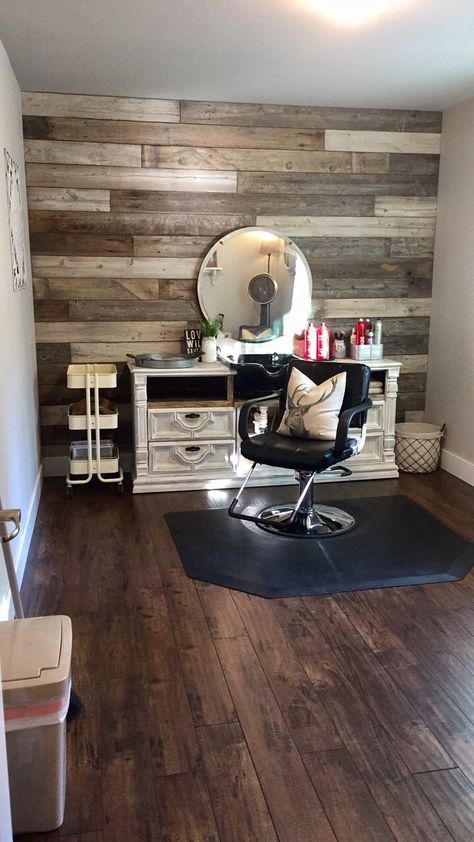 #rusticboardwall #diyshampoobowl #athomesalon #shabbychic #ikeacolortray Rustic Salon, Hair Salon Interior Design, Salon Interior Design Ideas, Nail Salon Interior Design, Beauty Salon Interior Design, Home Hair Salons, Home Beauty Salon, Hair Salon Design, Hair Salon Interior