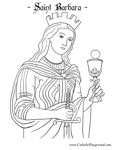 Saint Barbara Tattoo, Drawing Notes, Saints For Kids, Cross Coloring Page, St Barbara, Saint Coloring, Saint Barbara, December 4th, Catholic Crafts