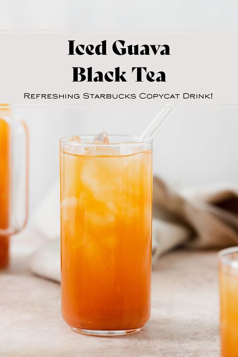 Copycat Starbucks Iced Guava Black Tea - made with black tea and guava juice, this iced tea is the perfect refreshment for a hot summer day or any time you're craving an iced tea! 4 ingredients, super easy to make, and always a hit! Make your favorite Starbucks drink at home! #guavajuice #starbucks via @healthfulideas Starbucks Drink At Home, Starbucks Copycat Recipes Drinks, Starbucks Copycat Recipes, Copycat Drink Recipes, Copycat Starbucks Drinks, Pink Drink Recipes, Drink At Home, Drinks Recipe, Pumpkin Spiced Latte Recipe