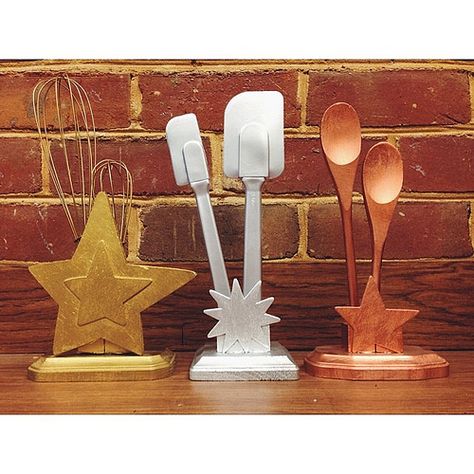 Another pic of my awesome library food challenge trophies … | Flickr Golden Spatula Award, Homemade Trophies, Golden Spatula, Diy Trophy, Group Food, Culinary Classes, Daily Nutrition, Lab Safety, Award Ideas