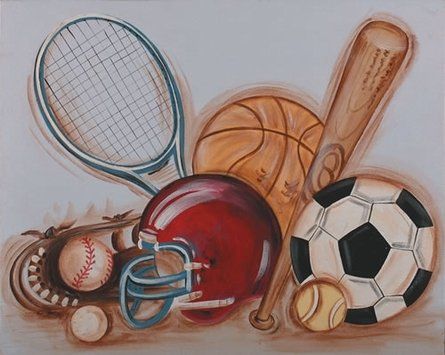 Sports Themed Bedroom, Sports Artwork, Popular Artwork, Baseball Room, Big Boy Bedrooms, Sports Room, Sports Day, Painted Canvas, Sports Art