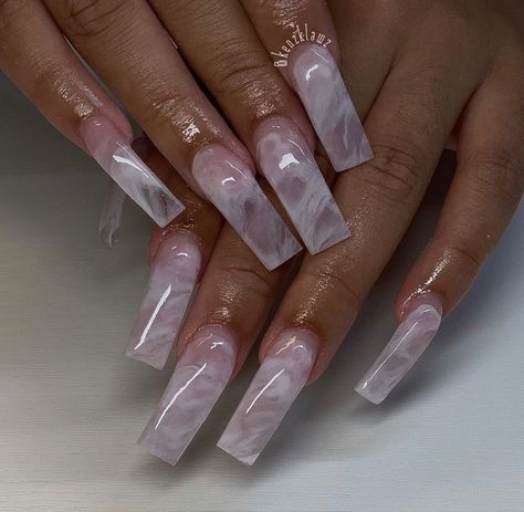 Clear Marble Nails Acrylic, Spiritual Nails Designs, Spiritual Nail Art, Miami Nails Ideas, White Marble Nails, Plain Acrylic Nails, Glitter Gel Nail Designs, Bad Nails, Acrylic Nails Nude