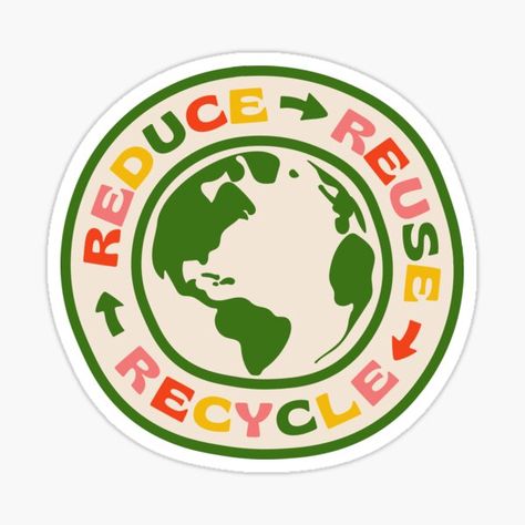 Recycle Stickers for Sale | Redbubble Save Earth Drawing, Groovy Typography, Recycle Sign, Recycle Logo, Eco Brand, Protest Posters, Outdoor Stickers, Reduce Reuse Recycle, Vintage Patches