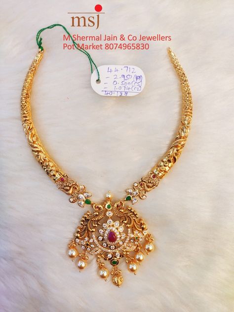 Light Weight Kante Designs, Gold Kante Designs, Gold Neck Choker, Kante Gold Necklaces, 22 Karat Gold Jewelry, Simple Necklaces, Gold Haram, Long Haram, Gold Jewels Design