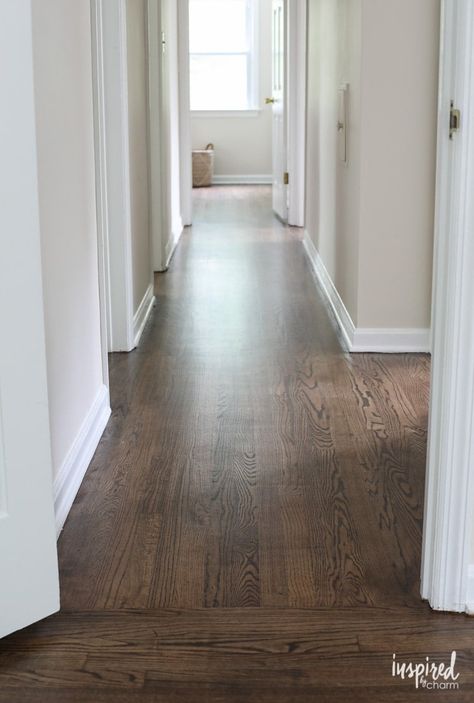 Dark Walnut Floors, Hardwood Floor Stain Colors, Oak Floor Stains, Floor Stain Colors, Dark Oak Flooring, Staining Wood Floors, Wood Floor Stain Colors, Refinished Hardwood Floors, Walnut Wood Floors