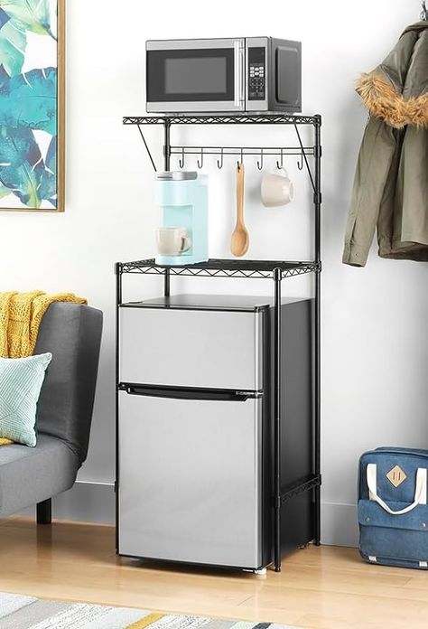 Amazon.com - Whitmor Supreme Over The Fridge Shelf - Baker's Racks Over The Fridge, Fridge Shelf, Dorm Fridge, College Dorm Room Inspiration, Wood Shelving Units, Dorm Kitchen, Dorm Storage, Fridge Shelves, Dorm Room Inspo