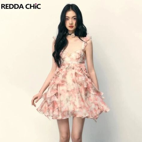 Just found this amazing item on AliExpress. Check it out! $30.91 50％ Off | REDDACHiC Fairytale Pink Chiffon Women One-piece Dress with Lace Trim Cute Sweet Irregular Hemline Ruffle Miniskirt Sundress Fairytale Outfits Casual, Fairytale Outfits, Peach Powder, Haute Couture Gowns, Dress With Lace Trim, Female Dress, Aesthetic Dress, Trendy Dress Outfits, Pink Chiffon