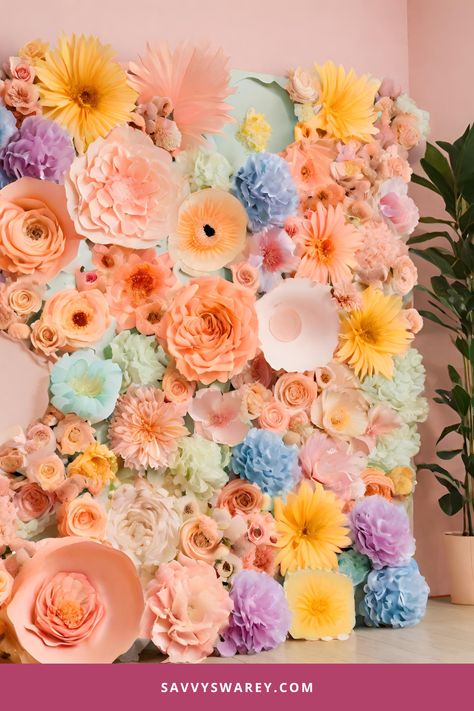 DIY Floral photo wall backdrop at bridal shower Flower Photo Wall Diy, Love Is In Bloom Bridal Shower Theme Backdrop, Love Is In Bloom Backdrop, Love In Bloom Bridal Shower Backdrop, Bridal Shower Panel Backdrop, Floral Photo Wall, Floral Bridal Shower Decorations Photo Backdrops, Diy Bridal Shower Backdrop, Photo Wall Backdrop