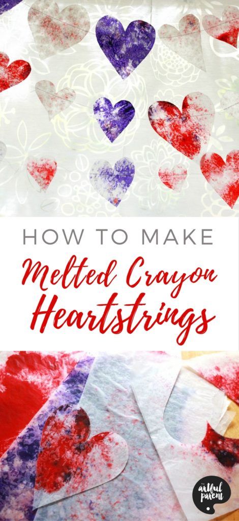 How to Make Suncatcher Heartstrings with Melted Crayon Hearts    #creativity #kidsactivities #valentinesday #kidsvalentines #valentinesactivities #kidsart #kidsartsandcrafts #artfulparent Melted Crayon Heart, Crayon Heart, Easy Art For Kids, Art Activities For Toddlers, Diy Valentines Decorations, Valentine Crafts For Kids, Spring Crafts For Kids, Valentine Projects, Crayon Art Melted