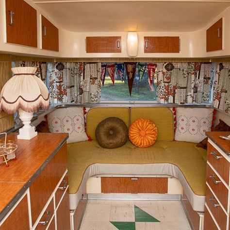 70s Trailer, 70s Camper, Pop Up Caravan, Boho Caravan, 70s Van, Travel Trailer Interior, Vintage Caravan Interiors, Vintage Trailers Restoration, Caravan Interiors