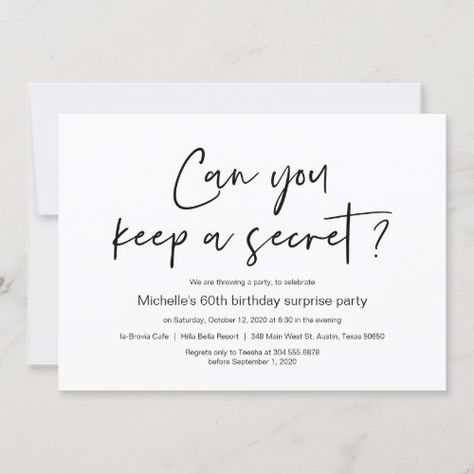 Surprise Birthday Party Celebration for $2.80 - Birthday Invitations Surprise Birthday Party Invitation, Suprise Birthday Invitation, Unique Birthday Invitation Ideas, Surprise 50th Birthday Party, Keep Secret, Surprise 30th Birthday, Suprise Birthday, 80 Birthday, Birthday Dinner Invitation