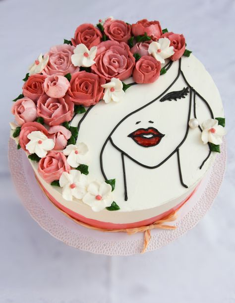 Flower lady cake by Teriely Disney Baking, Nursing Cake, Buttercream Cake Designs, Inside Cake, Cake Decorating Frosting, Birthday Cakes For Women, Cakes For Women, Simple Birthday Cake, Cake Decorating Designs