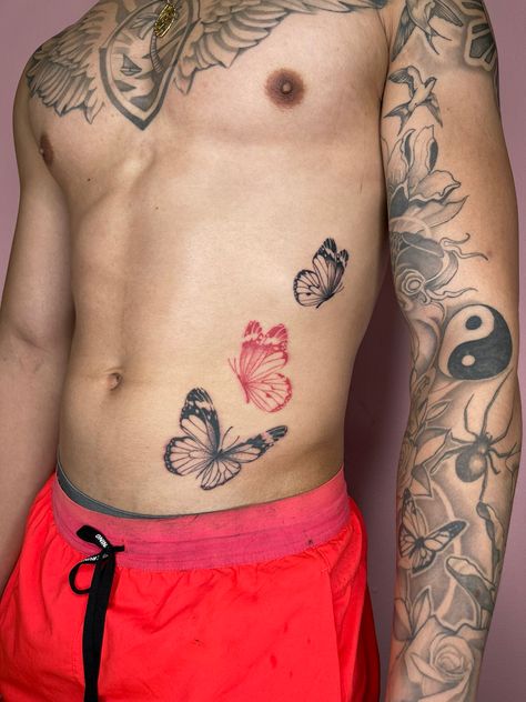 Torso Tattoo Ideas, Belly Tattoo Design, Butterfly Tattoo On Stomach, Belly Tattoo Ideas, Women Sternum Tattoo, Tattoo On Stomach, Female Belly, Small Dope Tattoos, Mens Butterfly Tattoo