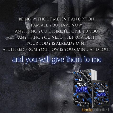 When his kind of love is toxic af but he would do absolutely anything for you 🫠 All Your Hate is available now on Amazon & kindle unlimited ⛓️‍💥 https://mybook.to/AllYourHate If you like: 💙 when he falls first 🖤 a badass fmc that gets her own revenge 💙 all holes filled by one guy 🖤 twists & turns 💙 when he’s so obsessed he keeps 💦 in his pants 🖤 healing in unconventional ways (🔪&🍆) 💙 a long haired metal loving mmc 🖤 rope play 💙 she makes him crawl 🖤 schmexy fun with ice cream 💙 lo... Love Is Toxic, Anything For You, Without Me, Amazon Kindle, Kindle Unlimited, When He, Revenge, Of Love, Ice Cream