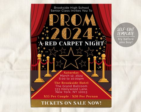 Hollywood Prom Theme Invitations, Red Carpet Prom Theme, Red Carpet Invitations Template, Hollywood Red Carpet Theme, Red Carpet Prom, Hollywood Prom, Prom Invites, Dance Flyer, Wilsons Prom