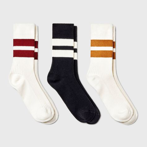 Women's Lightweight Ribbed Striped 3pk Crew Socks - Universal Thread™ 4-10 Crew Socks With Sneakers, Socks With Sneakers Outfit, Crew Socks Outfit, Oversized Quilt, Cold Weather Outfit, Sock Outfits, Comfortable Socks, Cute Socks, Sneakers Outfit