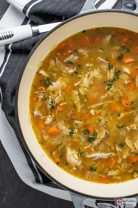 Comforting, Homemade Chicken And Rice Soup - Chef Lola's Kitchen Quick Chicken Soup, Homemade Chicken And Rice Soup, Homemade Chicken And Rice, Southern Chicken And Rice, Vegetable Rice Soup, Tomato Rice Soup, Best Butternut Squash Soup, Soup With Vegetables, Chicken Soup Recipes Homemade