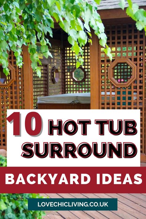 Looking to add privacy and style to your backyard hot tub? Explore 10 unique surround ideas that blend beauty with functionality. From sleek wooden decks to lush canopies, these designs will turn your hot tub area into a private retreat. Perfect for any patio or garden setting. Click to read the full article. Hot Tub Deck Ideas Backyard, Deck For Hot Tub Ideas, Outdoor Hot Tub Patio, Hot Tub Alternatives, Backyard Hot Tub Area, Decks For Hot Tubs Ideas, Diy Hot Tub Surround Ideas, Hot Tub Diy Surround, Outdoor Hot Tub Decorating Ideas