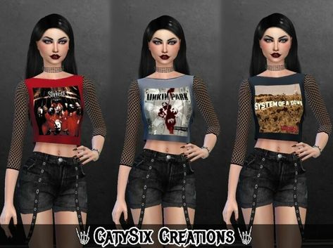 Teen / Young Adult / Adult / Elder 8 Bands Tops: Korn Slipknot Linkin Park System Of a Down Author: CatySix Learn more at: catysixsims4blog.blogspot.com #elder #gaming #clothing #adult #sims4 #teen Cc Top, Puff Sleeve Cardigan, System Of A Down, Rock Outfits, Top Band, Ts4 Cc, Sims 4 Clothing, Slipknot, Linkin Park