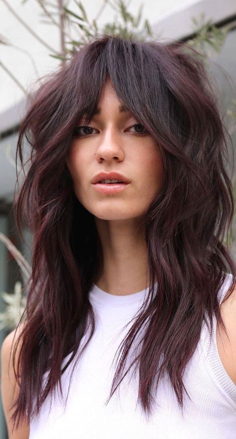 Long Shag Haircut, Long Shag, Romantic Hairstyles, Shag Hairstyles, Fresh Hair, Burgundy Hair, Shag Haircut, Haircut Ideas, Hair Color Trends