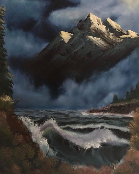 Art Coursework, Bob Ross Paintings, Painting Nature, Nature Mountains, Sea Painting, Thomas Kinkade, Mountain Scene, A Level Art, Mountain Paintings