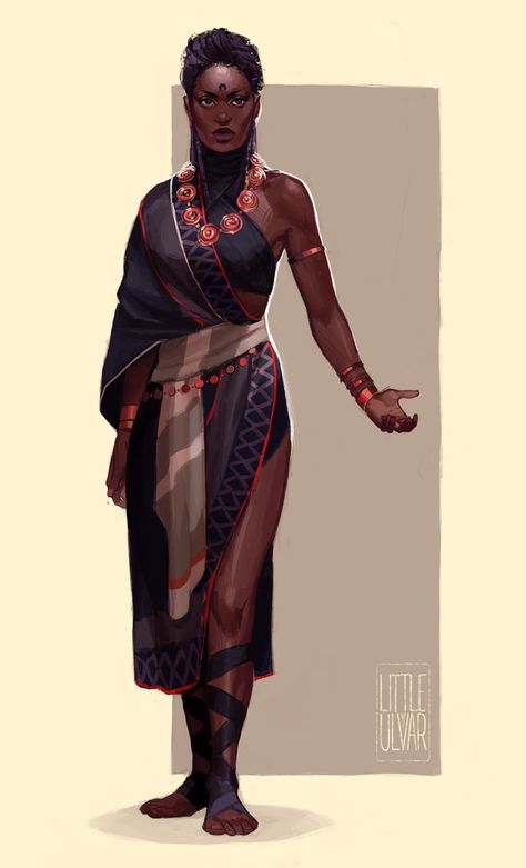 Trickster — char-portraits:   comm: Bala Maya by littleulvar Blue Drapes, Model Sheet, Black Characters, Afro Art, Arte Fantasy, Fantasy Inspiration, Black Women Art, Dnd Characters, Character Outfits