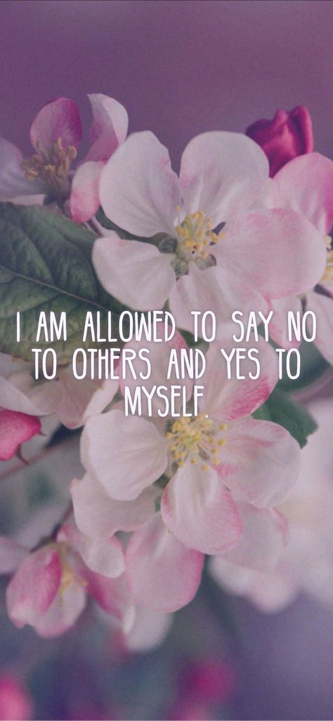 I am allowed to say no to others and yes to myself. From the I am app: http://itunes.apple.com/app/id874656917?pt=119655832&ct=Share Pretty Affirmations, Wallpaper Happiness, Mantra Wallpaper, Advice Aesthetic, Strong Affirmations, Dealing With Rejection, Bed Peace, Heal Myself, Happiness Affirmations