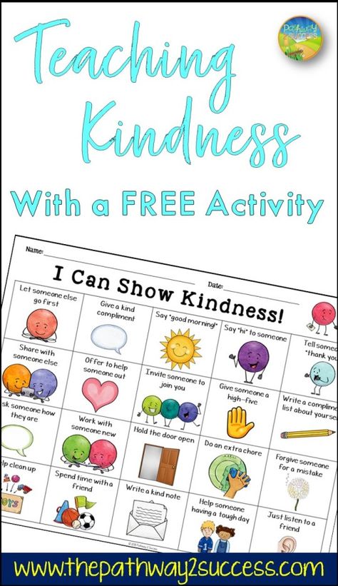 Teach kindness with a free printable learning activity for kids and young adults. As teachers and parents, we know that teaching about being kind can create a more positive learning environment for everyone! Complete a kindness challenge with a fun lesson to help encourage a caring and positive community for all. #kindness #pathway2success Kindness Worksheets, Kindness Lessons, Activity Kindergarten, Teaching Kindness, Kindness Projects, Kindness Challenge, Kindness Activities, World Kindness Day, Positive Learning