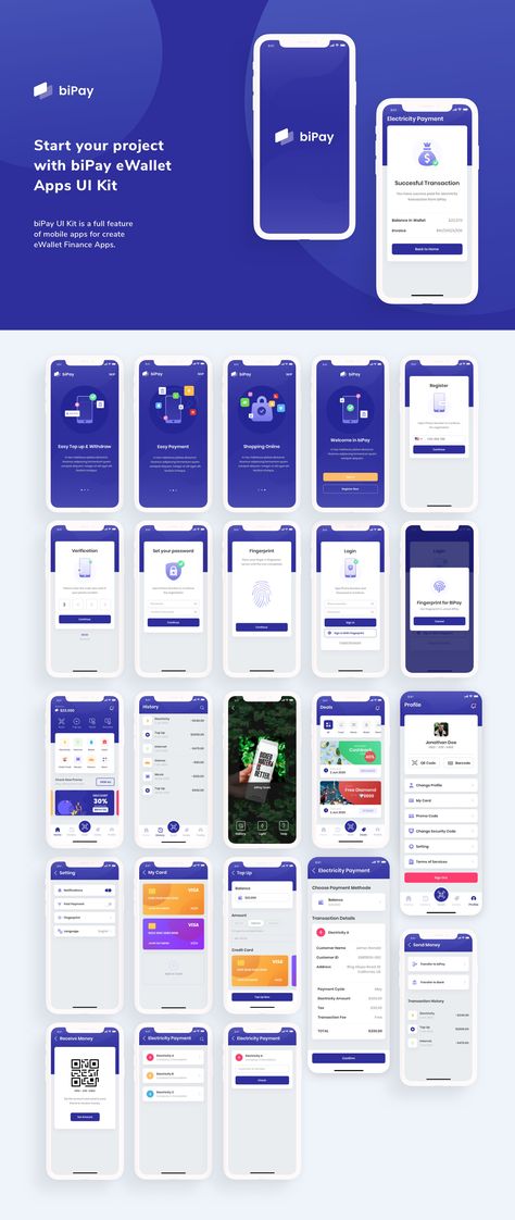 biPay - eWallet Mobile App UI Kit — UI Kits on UI8 Application Ui Design, Desain Ux, To Do App, Ux Design Mobile, Ui Ux 디자인, App Design Layout, Ux App Design, Android App Design, Mobile Application Design