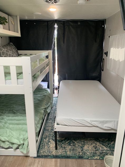 Toy hauler reno Toy Hauler Bunk Beds, Toy Hauler Remodel Kids Room, Toy Hauler Remodel, Enclosed Trailer Bunk Beds, Enclosed Trailer Conversion Toy Hauler, Enclosed Trailer Camper Conversion Toy Hauler, Bedroom Toys, Travel Trailer Living, Beach House Plan