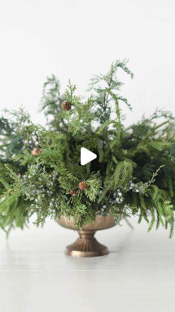 Afloral on Instagram: "Create your own stunning Christmas greenery centerpiece! Watch how simple it is to recreate this look with just a few seasonal stems. Shop this arrangement in our bio! ✨" Xmas Arrangements Simple, Christmas Greenery Centerpiece Ideas, Woodsy Floral Arrangements, Christmas Round Table Centerpieces, Christmas Greenery Centerpiece, Round Table Christmas Centerpieces, Christmas Greenery Arrangements, Diy Christmas Centerpieces, Round Table Centerpieces