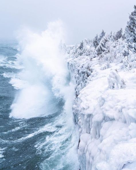 Tuck • Minnesota on Instagram: "Massive wave exploding off the icy cliffs of Tettegouche 🌊 Yesterday's winter storm had powerful gales that created incredible waves on the lake. Right before I was about to leave this spot I was a little too close and got completly soaked by cold lake water." Icy Lake, Bleak Midwinter, Cold Lake, Lake Water, Winter Storm, To Leave, Minnesota, Design Projects, The Incredibles