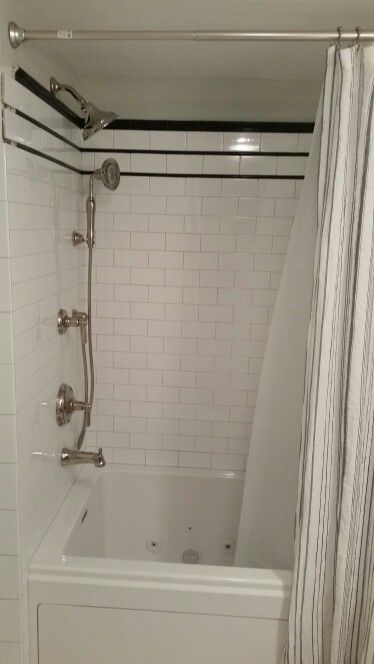 My dream bathroom is becoming reality.  Subway tile, Kohler Bancroft shower fixtures in polished nickel.  Hydro Systems jet tub, and Restoration Hardware linen shower curtain. Kohler Bancroft Shower System, Kohler Shower System, Kohler Bancroft, Jet Tub, Linen Shower Curtain, Kohler Shower, House Bathroom Ideas, Bathroom Ideas 2024, Hydro Systems