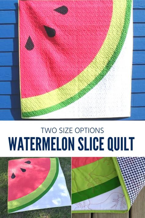 Watermelon Slice Quilt and Table Topper – Sewing With Scraps Sewing With Scraps, Watermelon Quilt, Outdoor Picnic Table, Summertime Decor, Table Topper Patterns, Vintage Quilts Patterns, Watermelon Baby, Picnic Quilt, Missouri Star Quilt Company