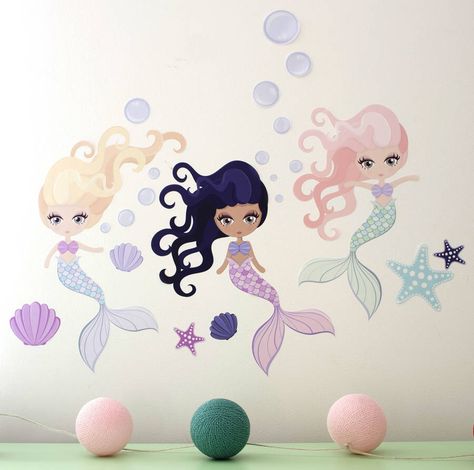 Underwater Mermaid, Cartoon Mermaid, Mermaid Bedroom, Underwater Theme, Mermaid Room, Mermaid Fabric, Mermaid Print, Big Girl Rooms, Wall Ideas