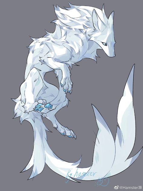 Wolf Creature Art, Snow Creatures Art, Arctic Fox Character Design, Fluffy White Dragon, Bird Dragon Hybrid, Fluffy Dragon Art, Six Legged Creature, Manokit Art, Wolf Oc Art