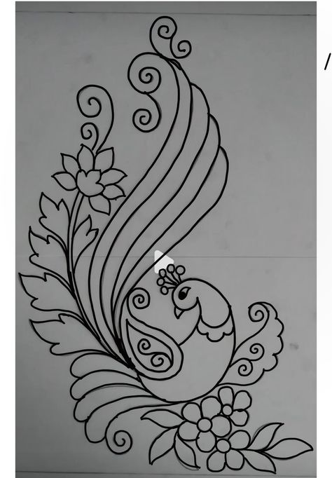 Embroidery Pencil Designs, Aari Work Motifs, Peacock Drawing Simple, Aalekhan Drawing, Kalamkari Motifs, Aari Drawing, Meenakari Painting, Peacock Sketch, Earthen Elegance