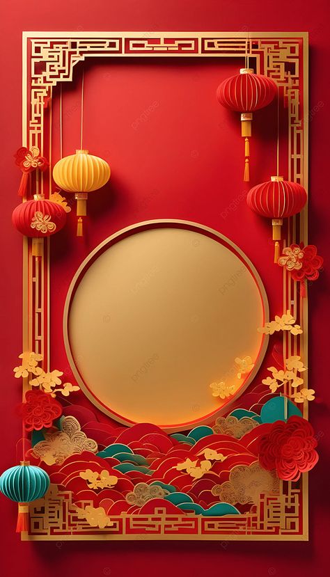 Chinese New Year Post Card Red Background Chinese New Year Wallpaper, Chinese New Year Flower, Chinese Frame, New Year Card Design, Chinese Wedding Decor, New Year Wishes Images, Chinese New Year Background, Feng Shui Art, Digital Graphics Art