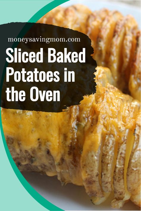 Sliced Easy Baked Potatoes where you add your choice of cheese and herbs! Sliced Baked Potatoes In The Oven Cheese, Scored Seasoned Baked Potatoes, Sliced Potatoes With Cheese, Potatoes Baked Sliced, Longhorn Steakhouse Sliced Baked Potatoes, Sliced Baked Potatoes In The Oven Simple, Sliced Potato Casserole, Cheesy Sliced Potatoes, Potato Logs Recipe Baked