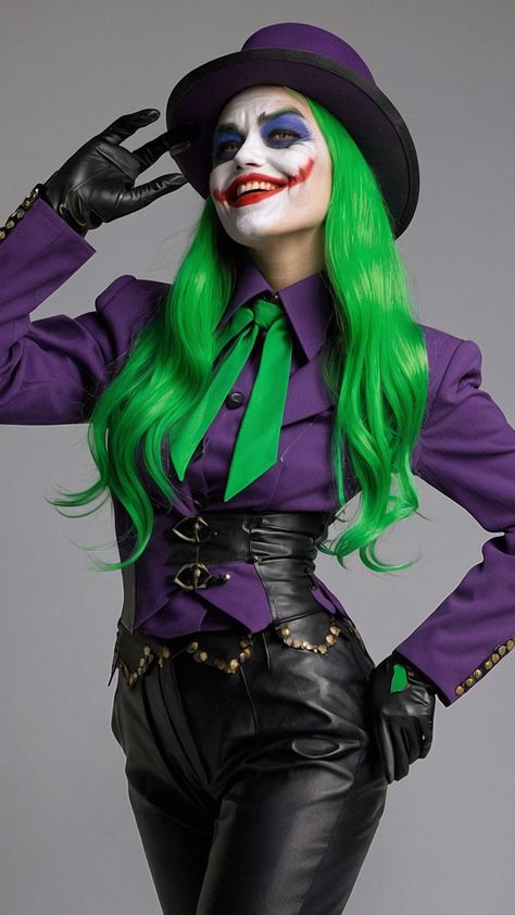 Transform into the iconic Joker with this stunning female outfit Featuring a classic white shirt and a stylish purple corset this costume is both hot and easy to wear Perfect for 2019 this modest yet eye-catching ensemble includes a green corset purple shirt and matching shoes Stand out in style with this appropriate and fashionable 2024 Joker costume Fem Joker Cosplay, Joker Outfit Ideas, Girl Joker Costume, Joker Costume Ideas, Joker Costume Female Outfit, Female Joker Cosplay, Female Joker Costume, Corset Purple, Joker Outfit