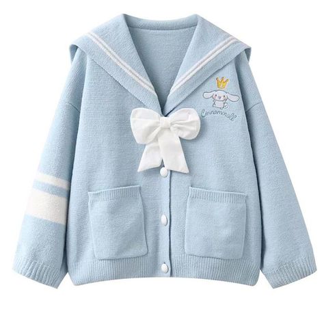 Sanrio Clothes, Bow Coat, Light Blue Jacket, Embroidered Coat, Kawaii Sanrio, Cozy Coats, Sailor Collar, Light Blue Sweater, Sweaters Online