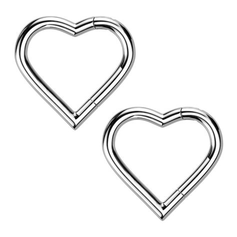 PRICES MAY VARY. 18G F136 Implant Grade Titanium PVD Plated Heart Shaped Hinged Clicker Rings Hoops For Nose Rook Daith Tragus Cartilage Earrings Septum Piercing Jewelry - Pack of 2 Measurement: Thickness Gauge: 18G (1mm); Overall length 3/8 Inch (10mm); Color: Silver Material: Made of PVD Plated Over Ti-6AL4V-ELi ASTM F-136 (Grade 23) *IMPLANT GRADE* titanium in all of our Body Jewelry, Hypoallergenic and Nickel Free, Durable and Solid, Absolutely Smooth and Shiny Apperence. A Perfect Gift for Hoop Earrings Piercing, Septum Piercing Jewelry, Tragus Daith, Daith Piercing Jewelry, Septum Nose Rings, Helix Hoop, Septum Clicker, Piercing Ring, Packing Jewelry