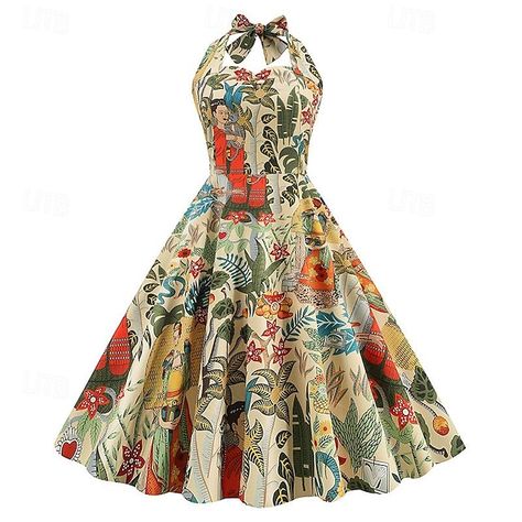 Retro Vintage 1950s Rockabilly Swing Dress Flare Dress Women's A-Line Masquerade Tea Party Casual Daily Dress Dress Types, 1950s Rockabilly, Box Dress, Elegant Summer Dresses, Ginger Dress, Vintage Dress 60s, Dress Homecoming, Africa Art, Rockabilly Dress