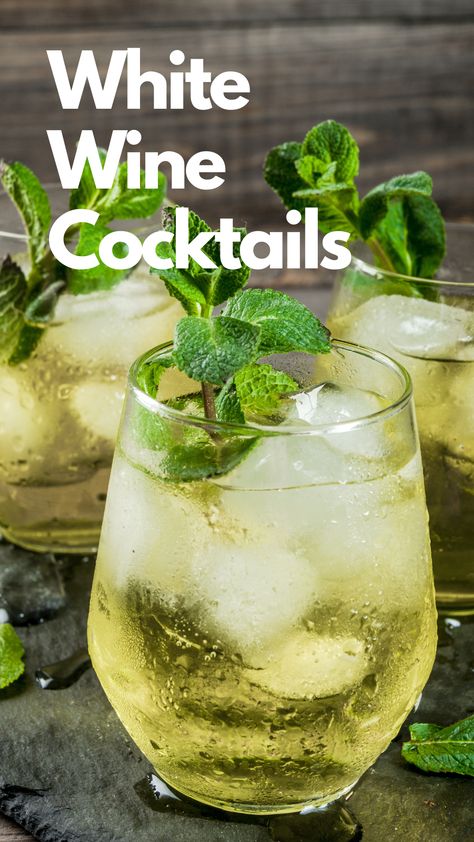 From light spritzers to drinks with a tiki theme inspiration, people get creative when it comes to making white wine cocktails. Furthermore, you can serve these versatile drinks on any occasion. Some make the perfect aperitif, while others wouldn’t be out of place on a tropical beach.  The cocktails listed below share the refreshing qualities of white wine paired with something extra for more kick and exciting flavor. via @mybartender White Zinfandel Drinks, White Wine Cocktails, White Wine Drink, Mulled White Wine, Sparkling Wine Drinks, Wine Spritzer Recipe, White Wine Cocktail, Wine Recipes Drink, White Wine Pairings